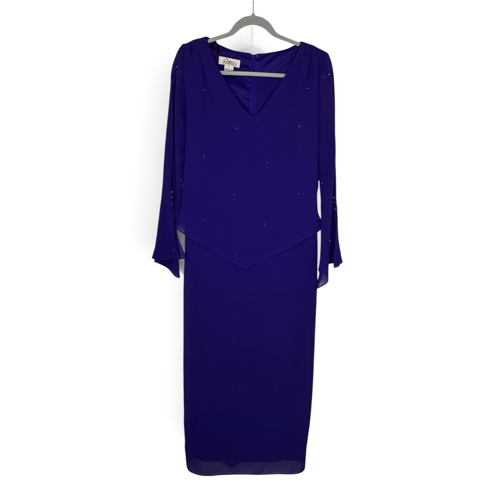 Vintage Patra Women's 8 Purple Chiffon Beaded Cape Overlay Formal Maxi Dress